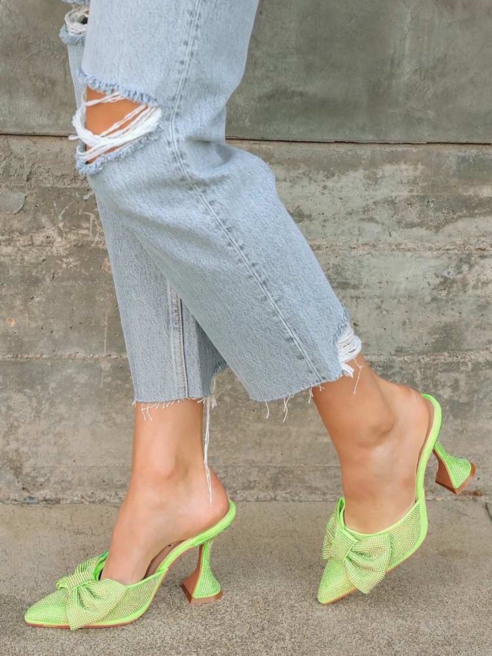 Lulus Lorayne Green Rhinestone Pointed-Toe Mules (Tinkerbell)
